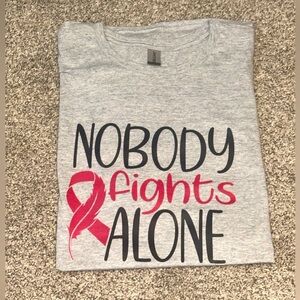 Gray T-Shirt with Pink Ribbon Design- Breast Cancer